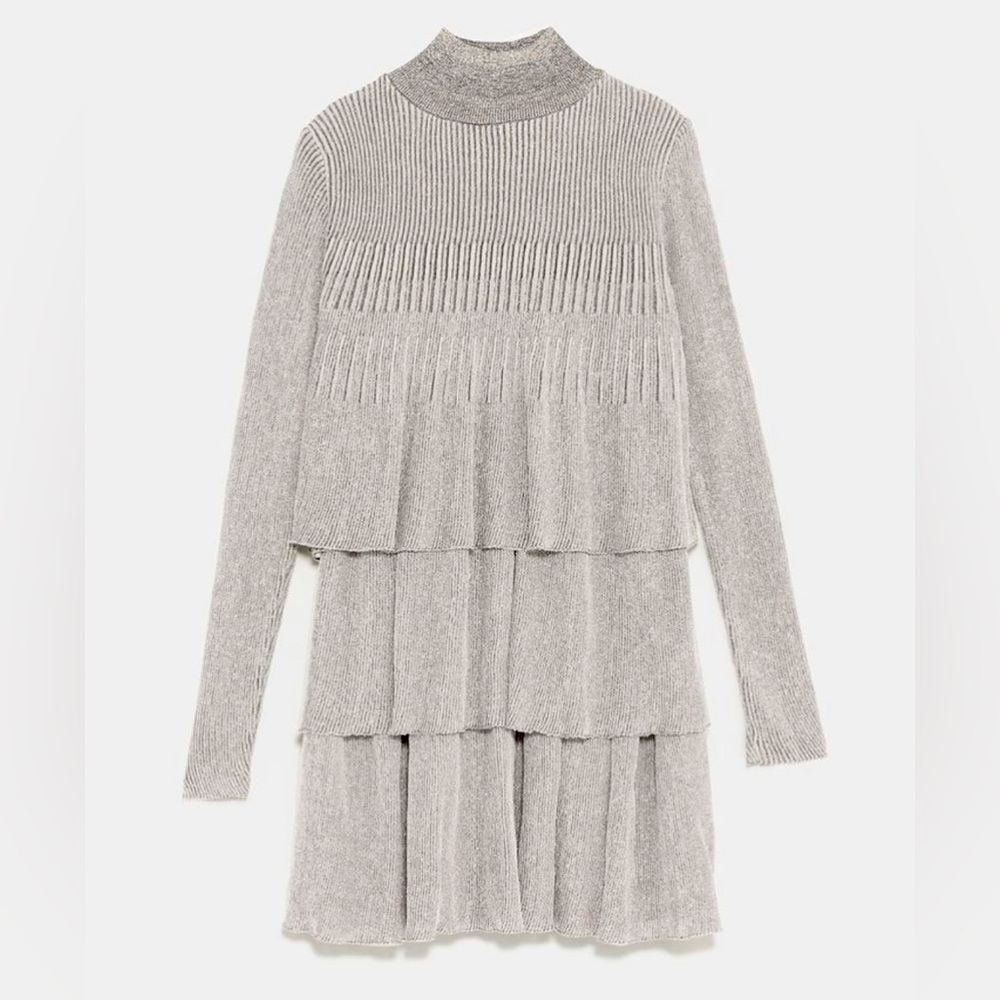 Zara Ruffled  Knit Metallic Treads Dress Women Size L US
